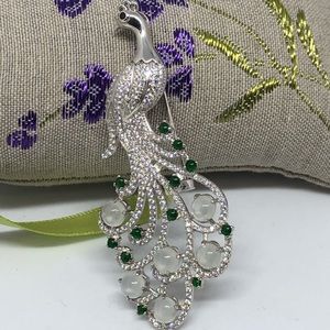 Beautiful green and white jade silver pin
